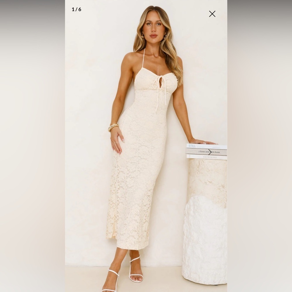 Iconic In Style Lace Midi Dress Cream - M 
BRAND NEW